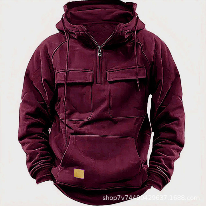 Men's functional hooded sweatshirt with half zipper, patch chest pockets, and kangaroo pocket Mune Fashion