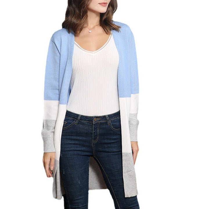 Women's long cardigan with color block design, open front and ribbed cuffs Mune Fashion