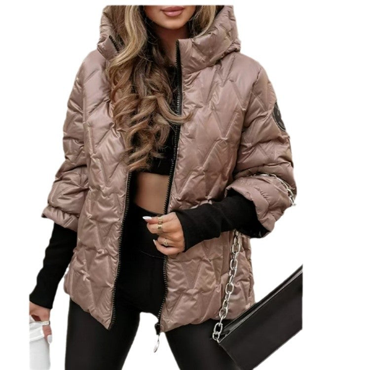 Women nan short quilted padded jacket with high collar wet look and ribbed cuffs Mune Fashion