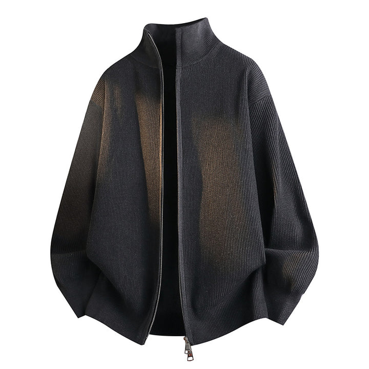 Unisex Loose Knit Blouson with Balloon Sleeves, Waffle Rib Structure and Two-Way Zipper Mune Fashion