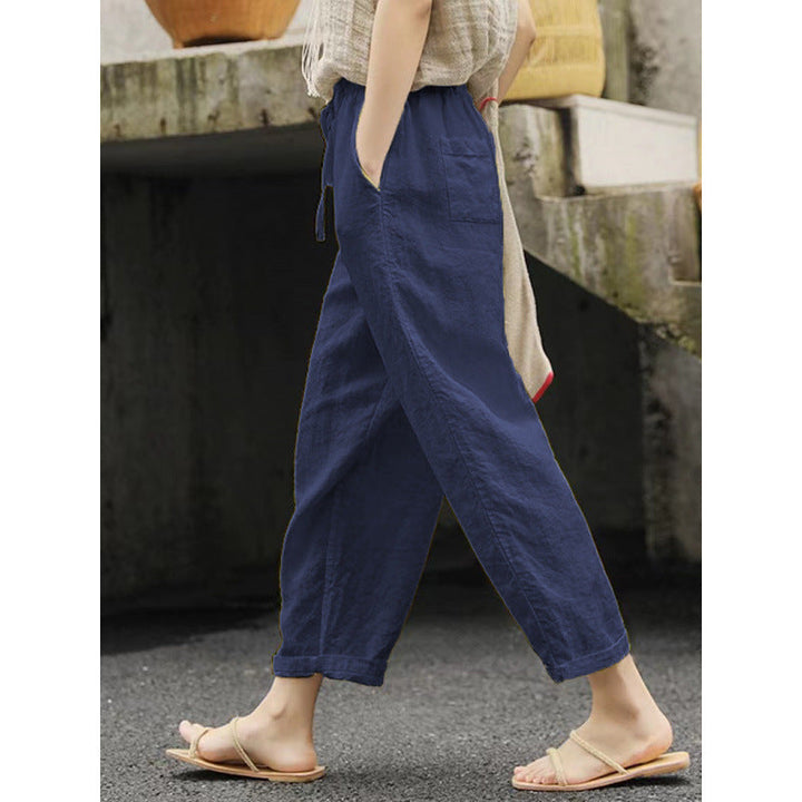 Women's casual linen pants with elastic waistband and side pockets Mune Fashion