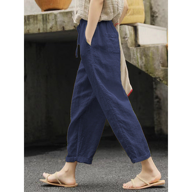 Women's casual linen pants with elastic waistband and side pockets Mune Fashion