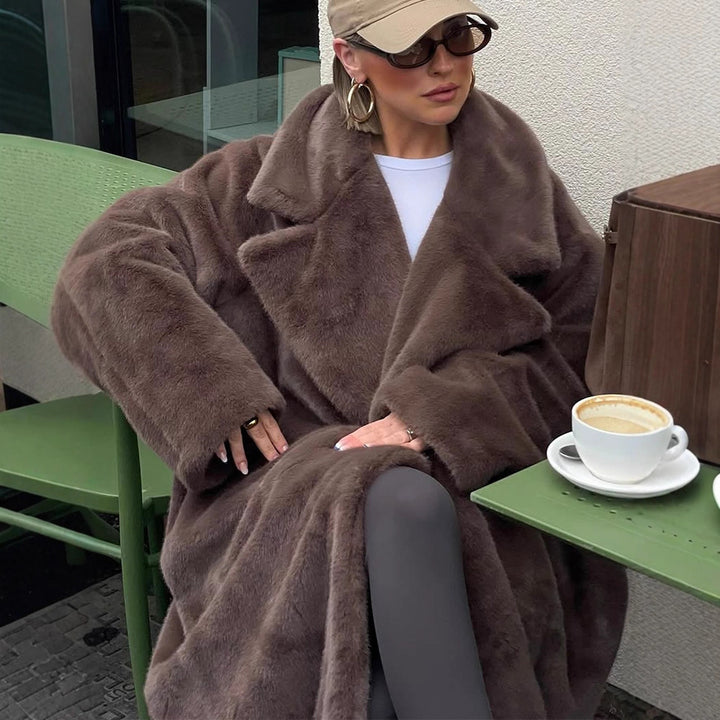 Women's Oversized Faux Fur Maxi Coat with Wide Lapels Mune Fashion