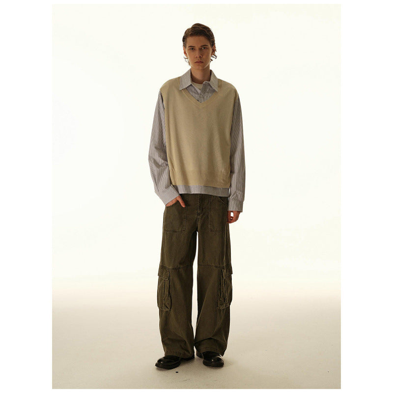 Women's Baggy Cargo Pants with High Waist, Large Flap Pockets and Reinforced Seam Panels Mune Fashion