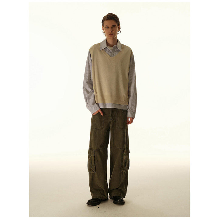 Women's Baggy Cargo Pants with High Waist, Large Flap Pockets and Reinforced Seam Panels Mune Fashion