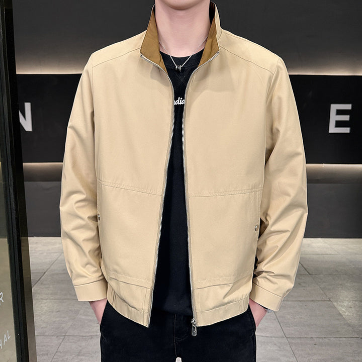 Men's Minimalistic City Zip Jacket made of microfiber with stand-up collar, concealed pockets, and elastic hem Mune Fashion