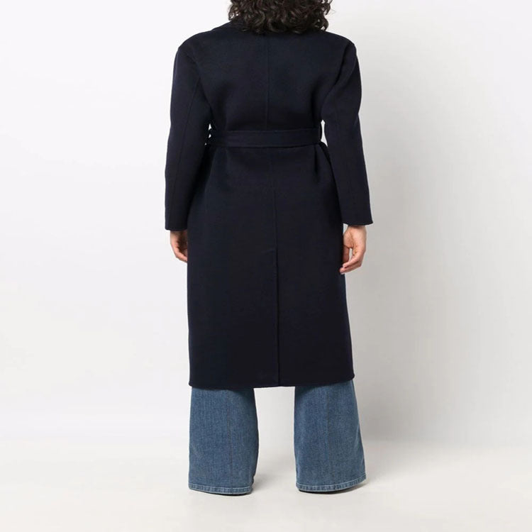 Women's midi wrap coat made of wool-cashmere blend with shawl collar and tie belt Mune Fashion
