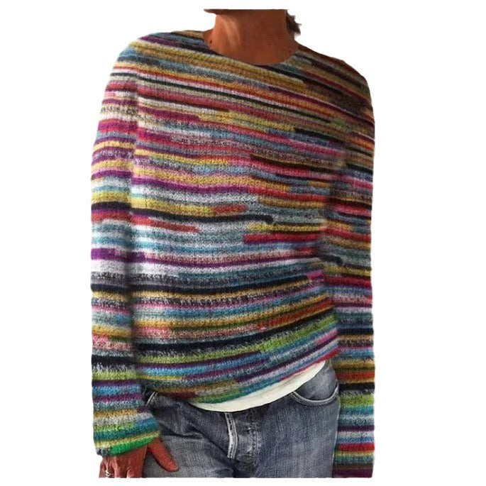 Women's embroidered knit pullover with relief-like floral embroidery and round neck Mune Fashion