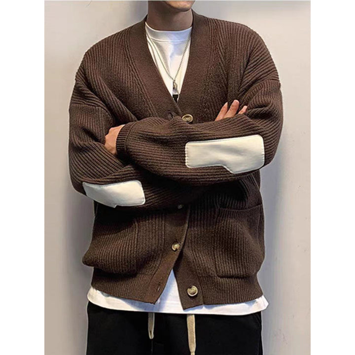 Men's Oversized Knit Cardigan with Elbow Patches and Patch Pockets Mune Fashion