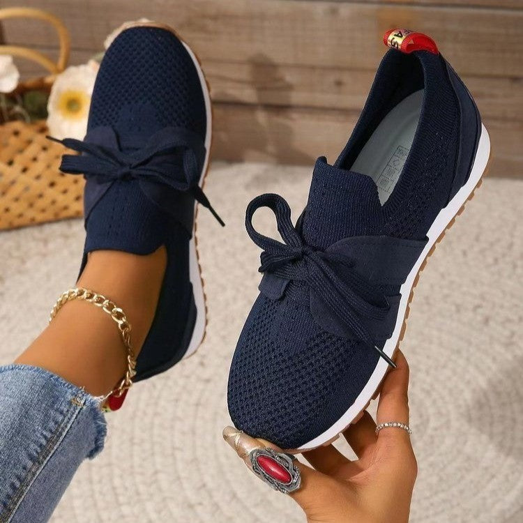 Women's Knit Slip-On Sneaker with Elastic Shaft, Decorative Lacing and Profiled Rubber Sole Mune Fashion