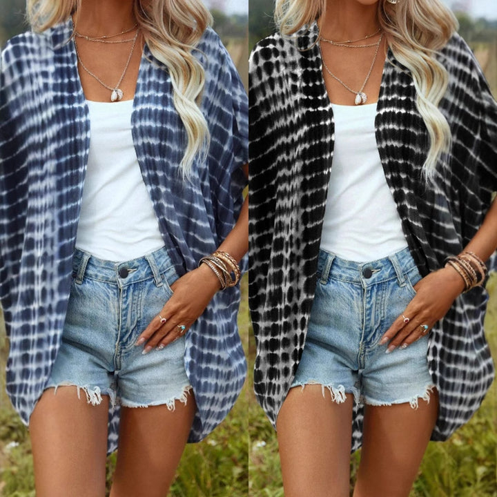 Women's Open Lightweight Kimono Cardigan with Tie-Dye Pattern and Short Sleeves Mune Fashion