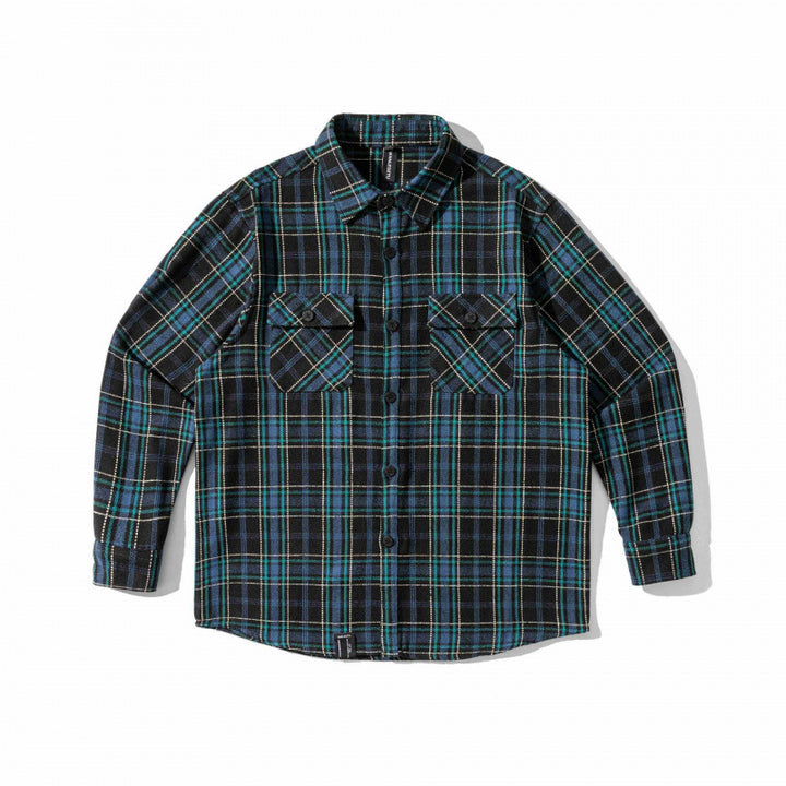 Unisex Checked Overshirt in Boxy Workwear Style with Patch Pockets and Shirt Collar Mune Fashion