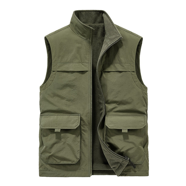 Men's Padded Utility Vest with Fleece Lining, Multiple Pockets and Standing Collar Mune Fashion