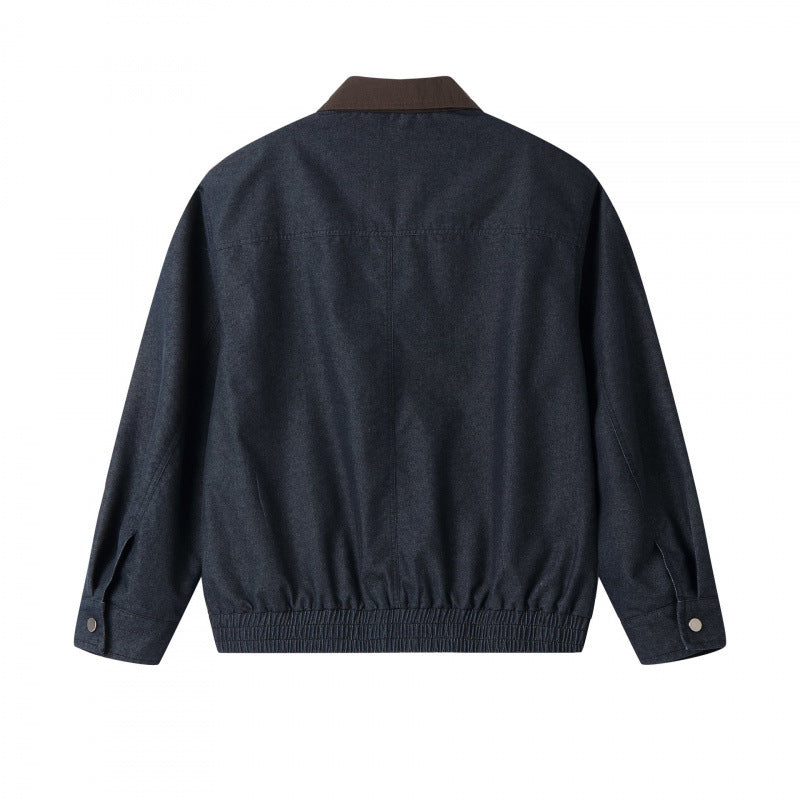 Men's short canvas jacket with corduroy collar, chest zipper, and elastic hem Mune Fashion