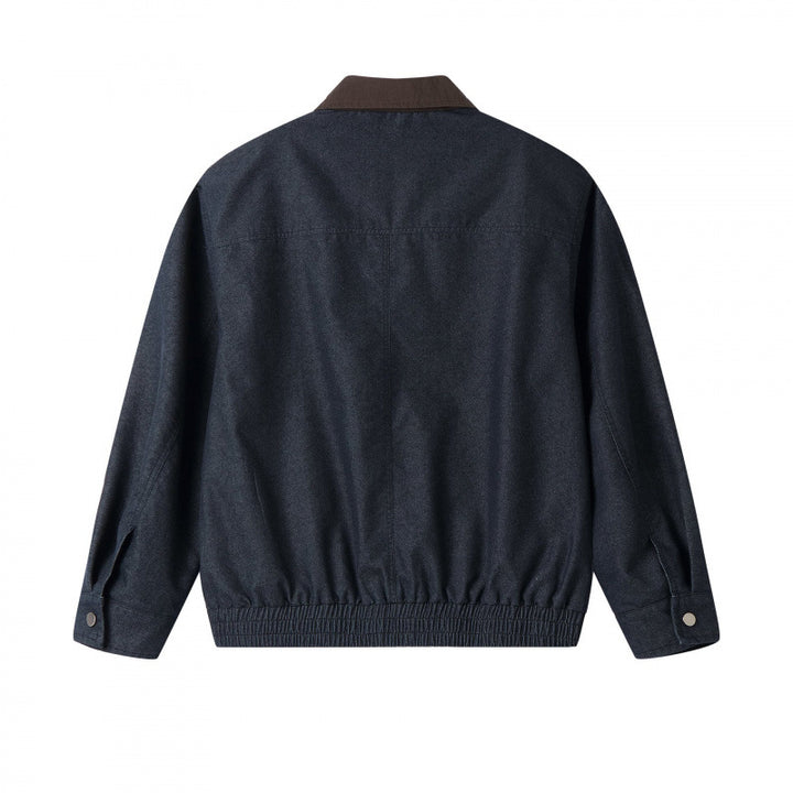 Men's short canvas jacket with corduroy collar, chest zipper, and elastic hem Mune Fashion