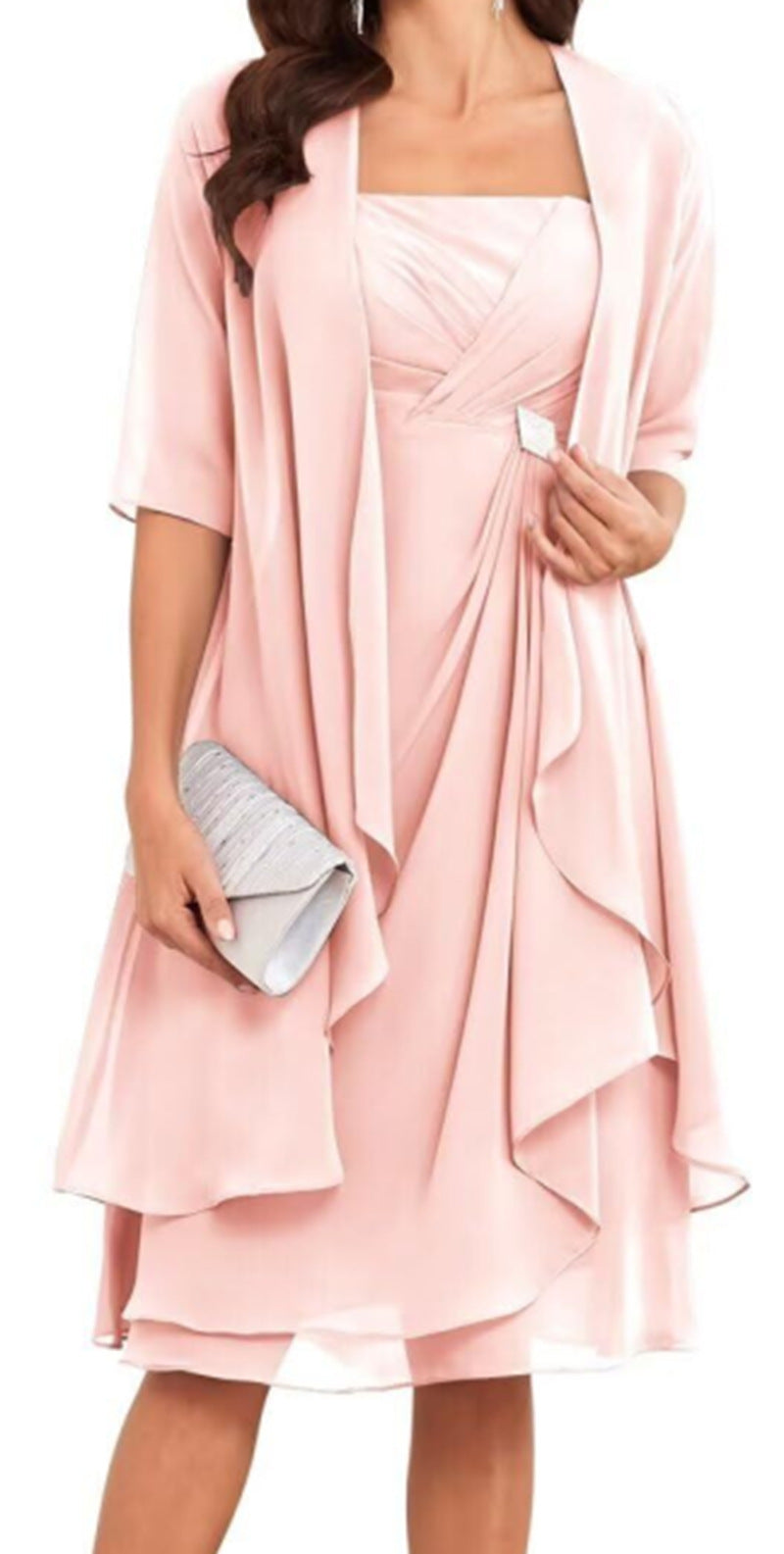 Women's Chiffon Evening Dress with Bolero and Asymmetrical Layered Skirt Mune Fashion