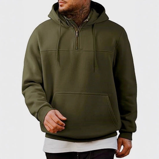 Men's hooded pullover with half zipper, kangaroo pocket and ribbed cuffs Mune Fashion