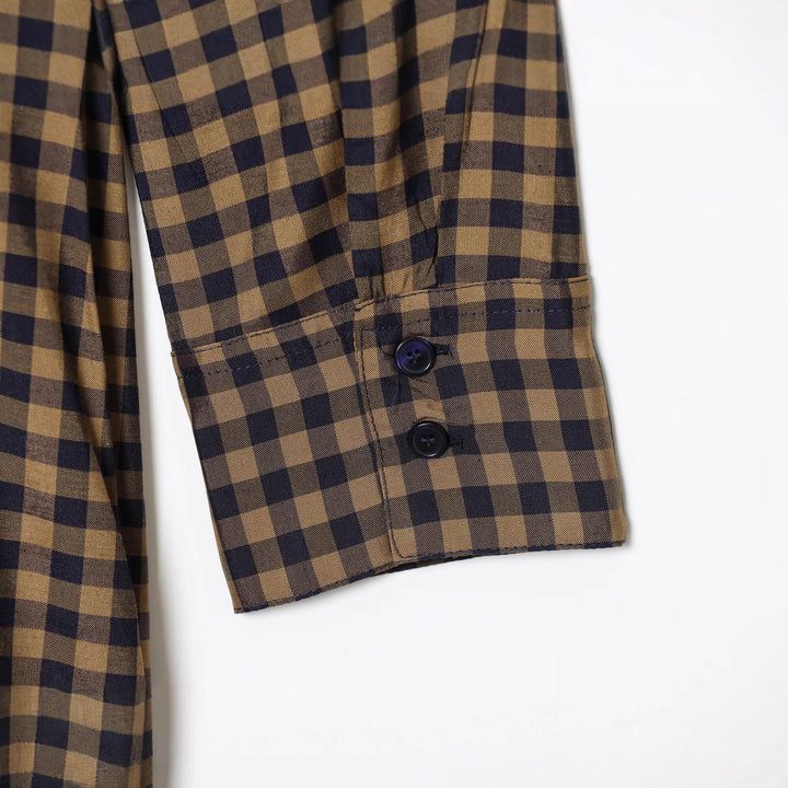 Women’s wrap dress with checkered pattern, shirt collar and waist tie Mune Fashion