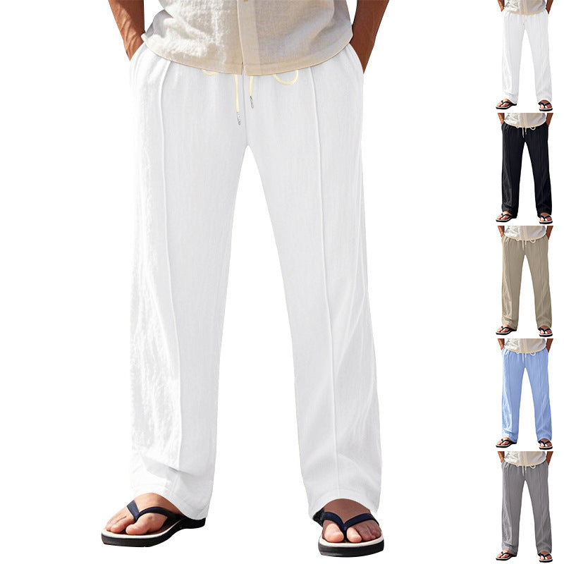 Men's nano relaxed-fit summer linen trousers with crease elastic drawstring and side pockets Mune Fashion
