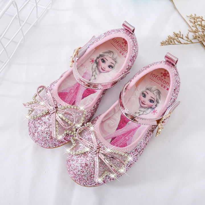 Girl Glittering Ballerina Shoes with Bow and Rhinestone Decorations Mune Fashion