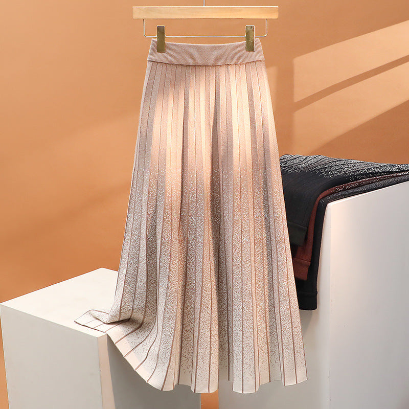 Ladies Pleated Maxi Skirt with Elegant Color Gradient Mune Fashion