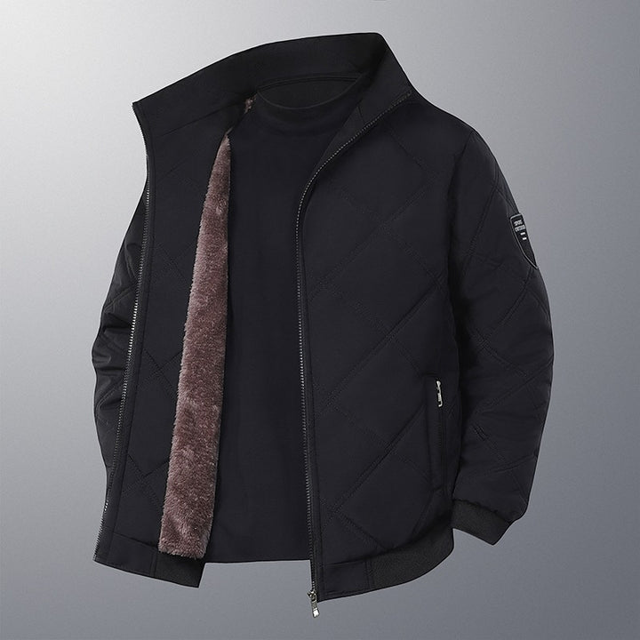 Men's quilted bomber jacket with teddy fur lining, stand-up collar & zipper Mune Fashion