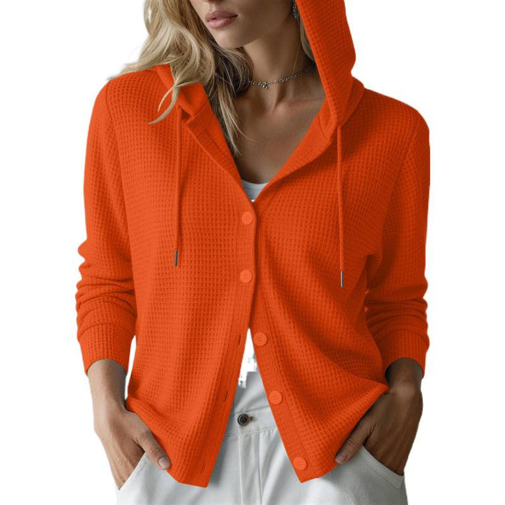 Women's hooded cardigan with waffle texture and button placket Mune Fashion