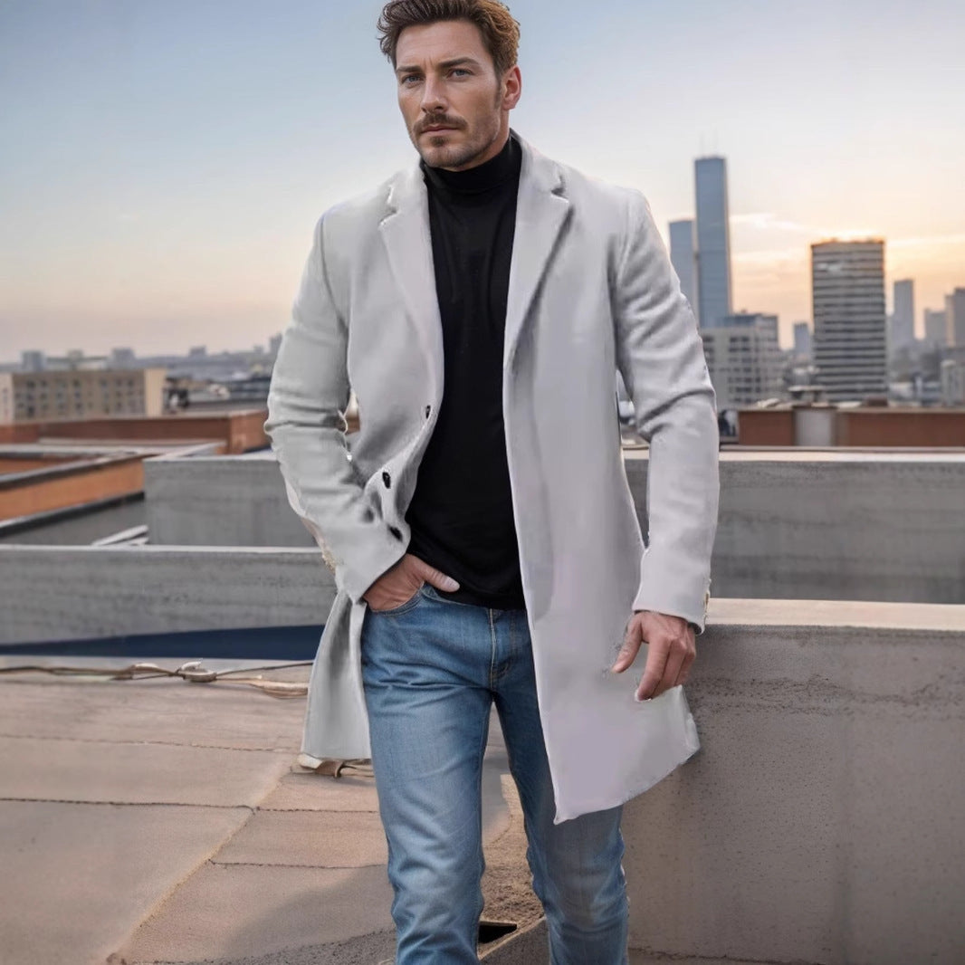 Men's medium-length wool blend coat with a slim silhouette and elegant button placket Mune Fashion