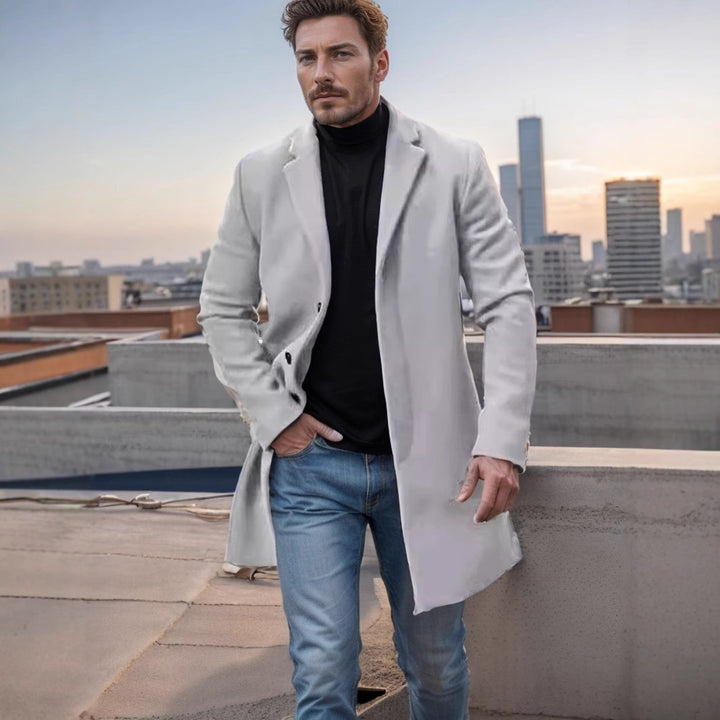 Men's medium-length wool blend coat with a slim silhouette and elegant button placket Mune Fashion
