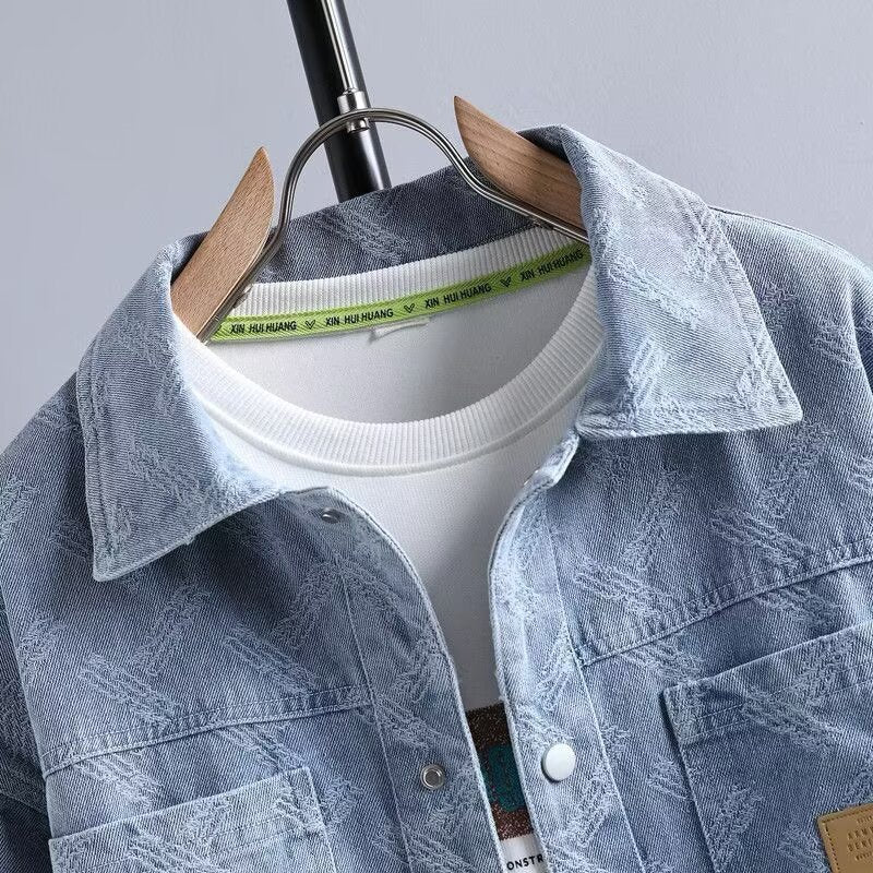 Men's jeans overshirt with subtle textured jacquard, snap-button chest pockets, and shirt collar Mune Fashion