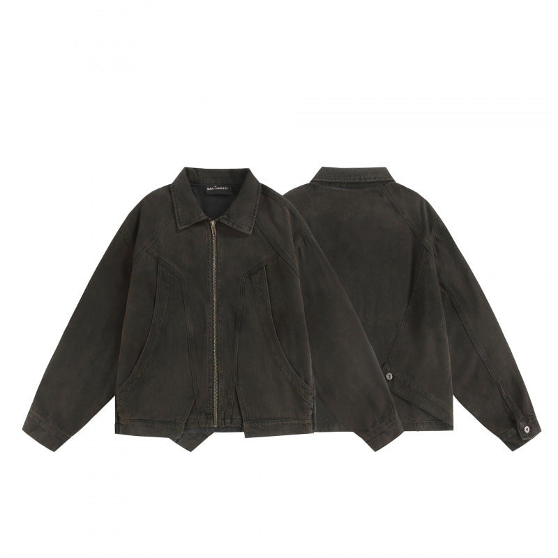Unisex Boxy Worker Blouson made of washed canvas with a full zipper, shirt collar, and asymmetrical patch pockets Mune Fashion