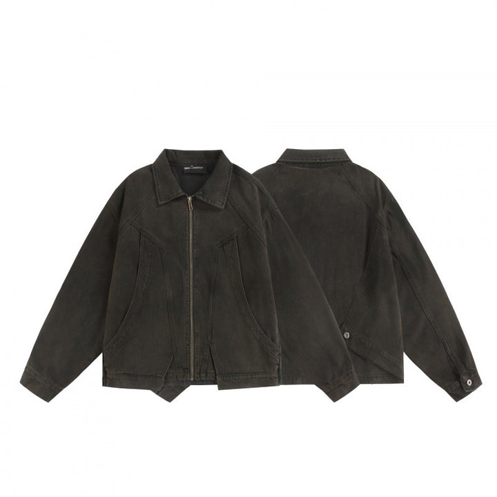 Unisex Boxy Worker Blouson made of washed canvas with a full zipper, shirt collar, and asymmetrical patch pockets Mune Fashion