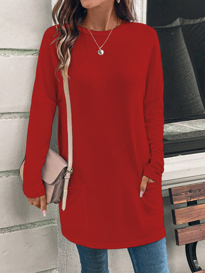 Women's loosely cut long tunic with round neckline, side pockets, and soft jersey Mune Fashion