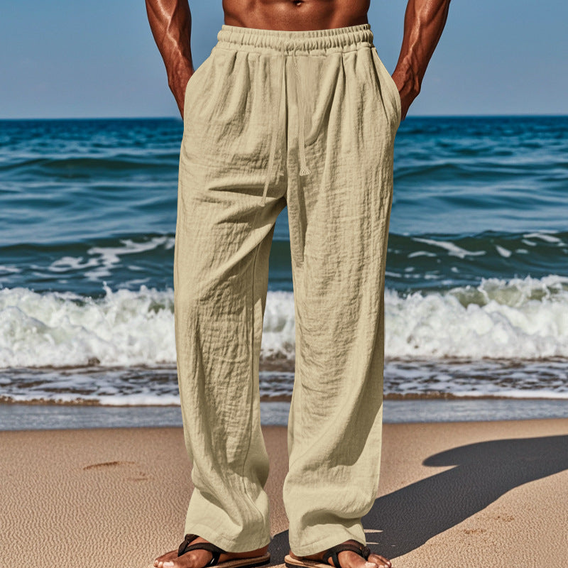 Men's lightweight linen pants with a loose fit, elastic waistband and drawstring Mune Fashion