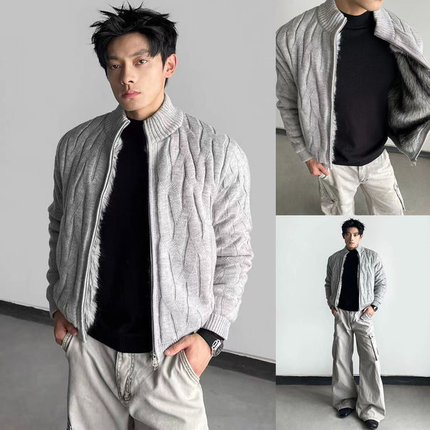 Men's Urban Cardigan with Stand-Up Collar and Zipper Mune Fashion