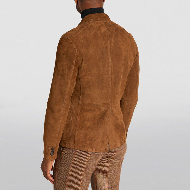 Men's Fitted Suede Blazer with Patch Pockets and Single-Button Closure Mune Fashion