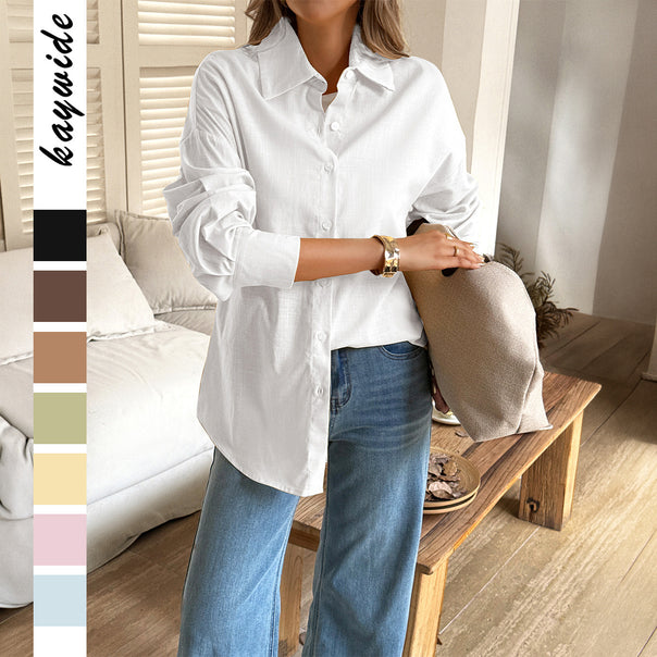 Women's oversized linen shirt blouse with boxy cut and concealed button placket Mune Fashion