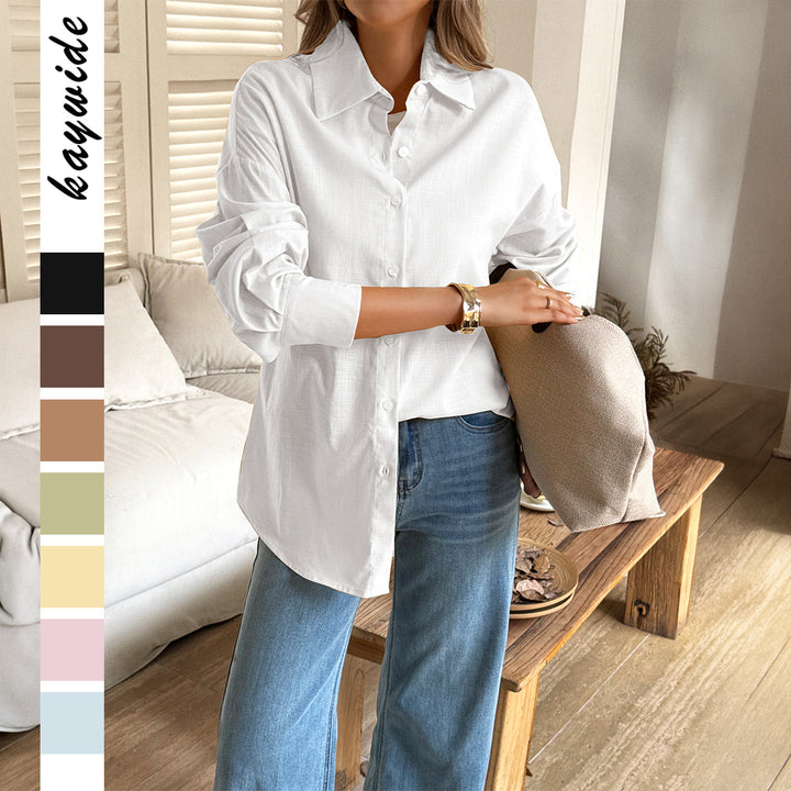 Women's oversized linen shirt blouse with boxy cut and concealed button placket Mune Fashion