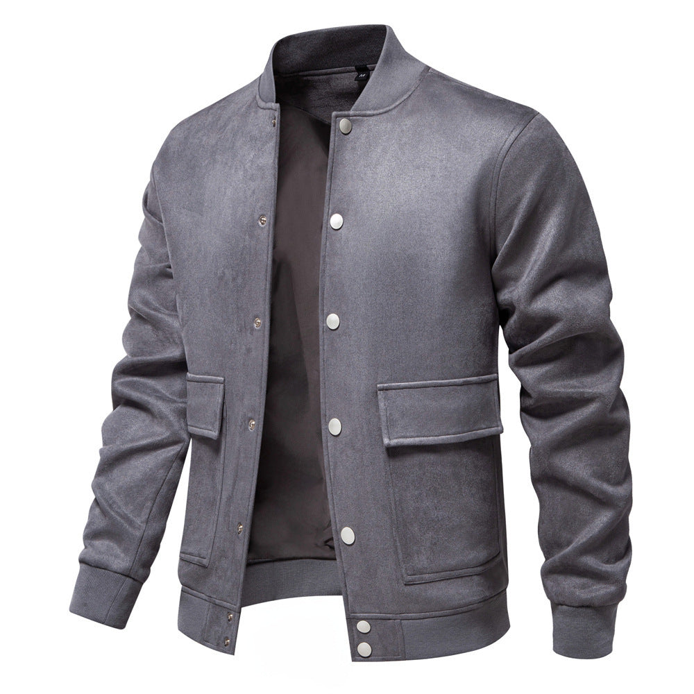 Men's suede-look college jacket with snap button closure, flap pockets and ribbed hem Mune Fashion