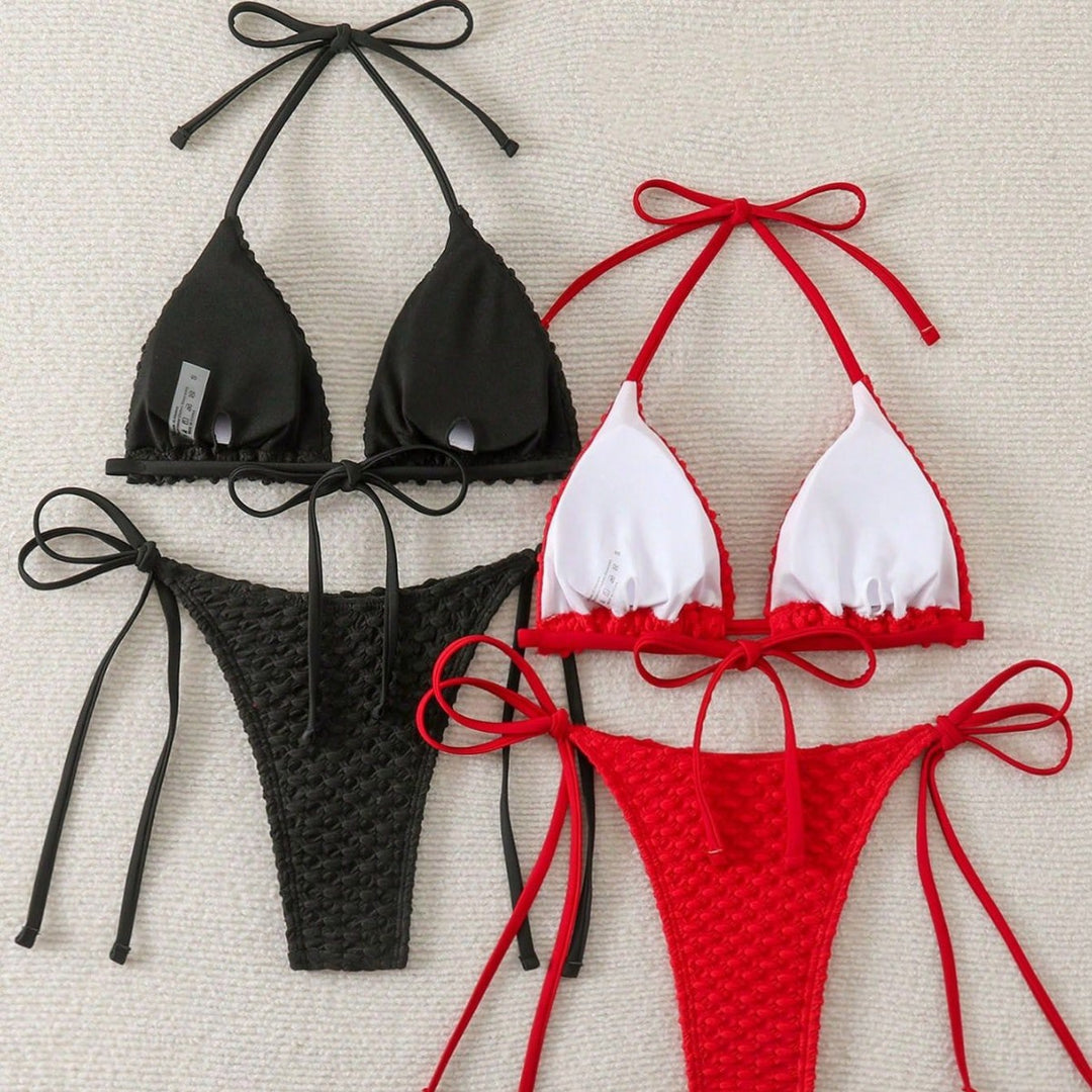 Women Woven Triangle Bikini with Bandeau Top Mune Fashion