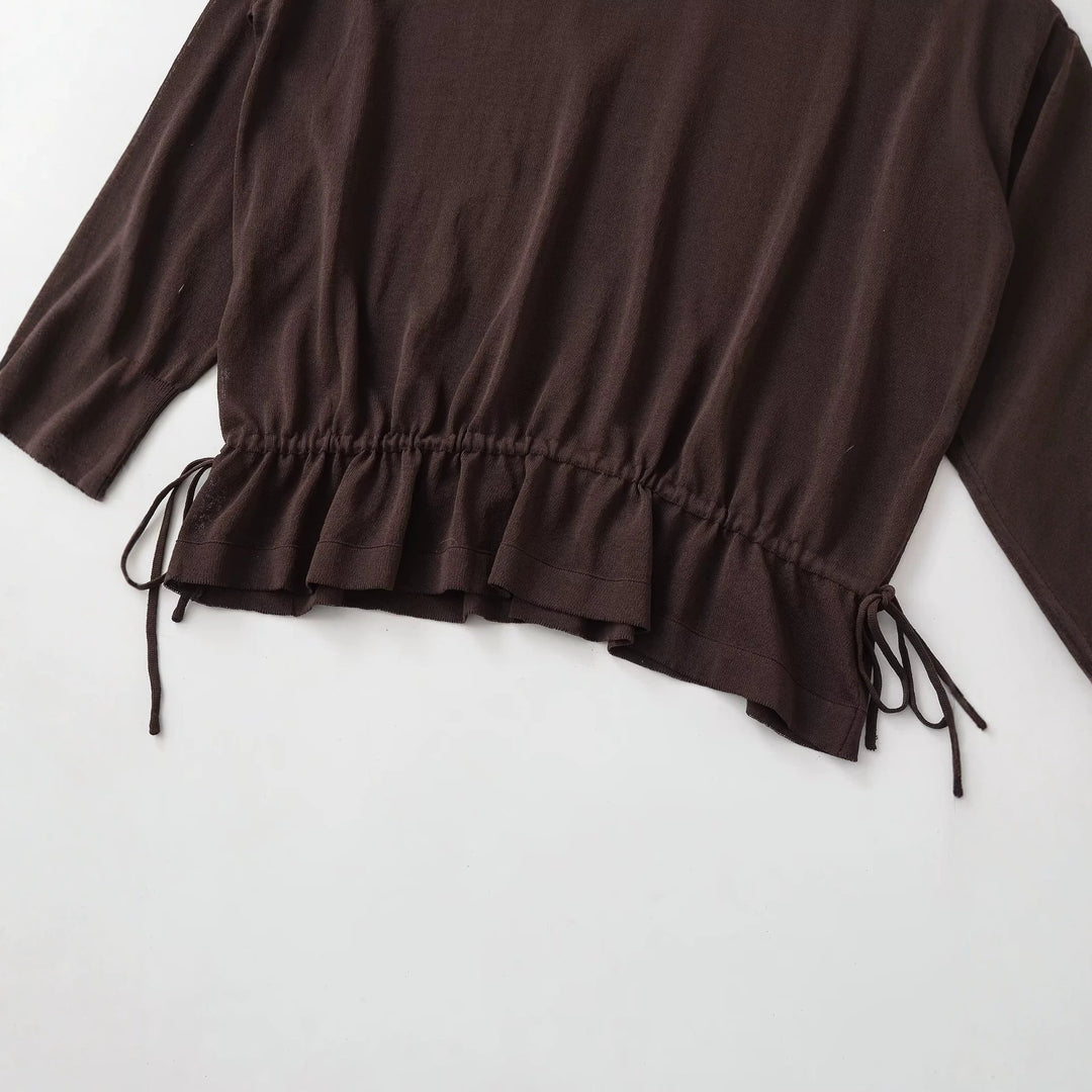 Women’s Oversize Sweater with Polo Collar, V-Neck and Drawstring Mune Fashion