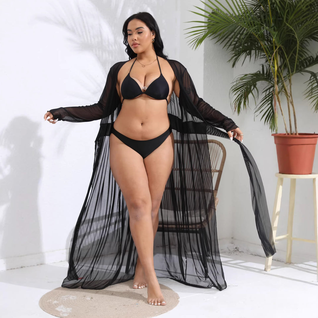 Women's transparent beach cover-up with playful waist belt Mune Fashion