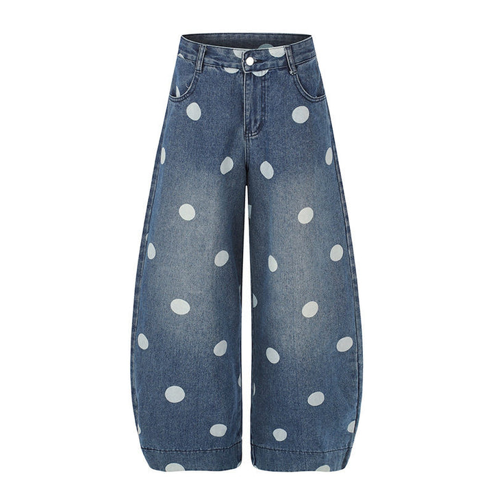 Women's Wide Jeans Culottes in Palazzo Style with High Waist and Polka Dot Pattern Mune Fashion