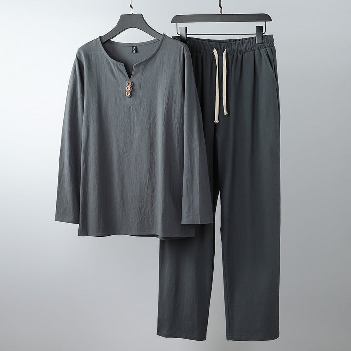 Women Comfortable Cotton Loungewear Set with Henley Neckline and Drawstring Pants Mune Fashion