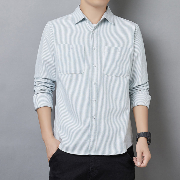 Men's Striped Long Sleeve Shirt made of Cotton Blend with Chest Pockets and Casual Cut Mune Fashion