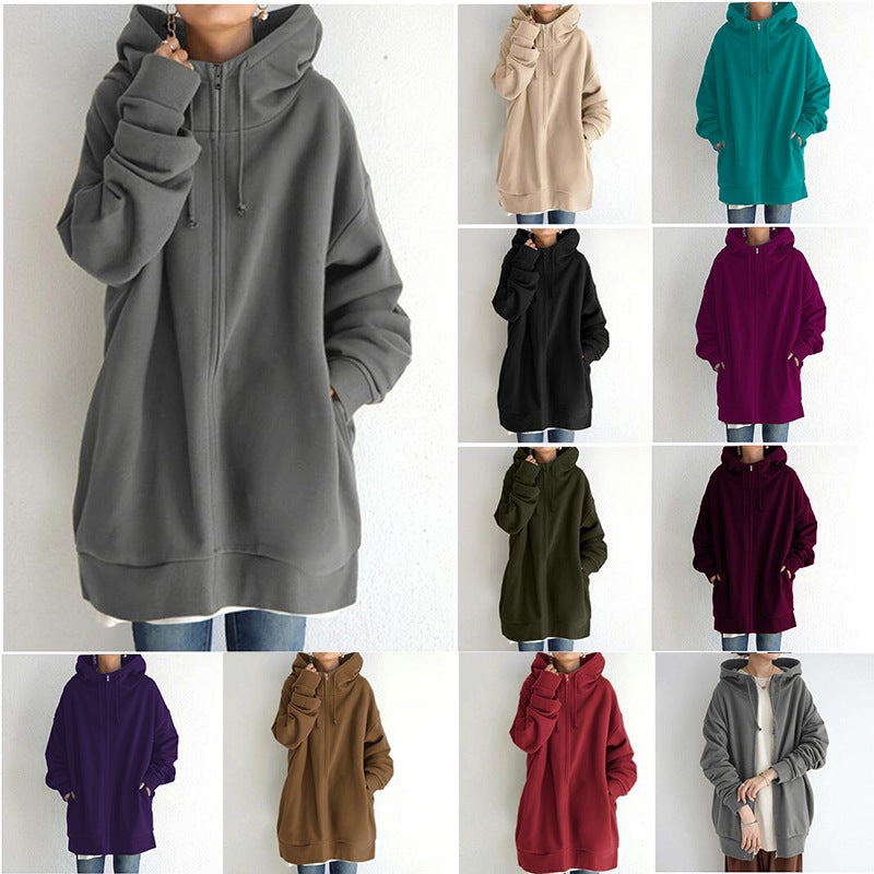 Women's oversized hooded long pullover with zipper and side pockets Mune Fashion