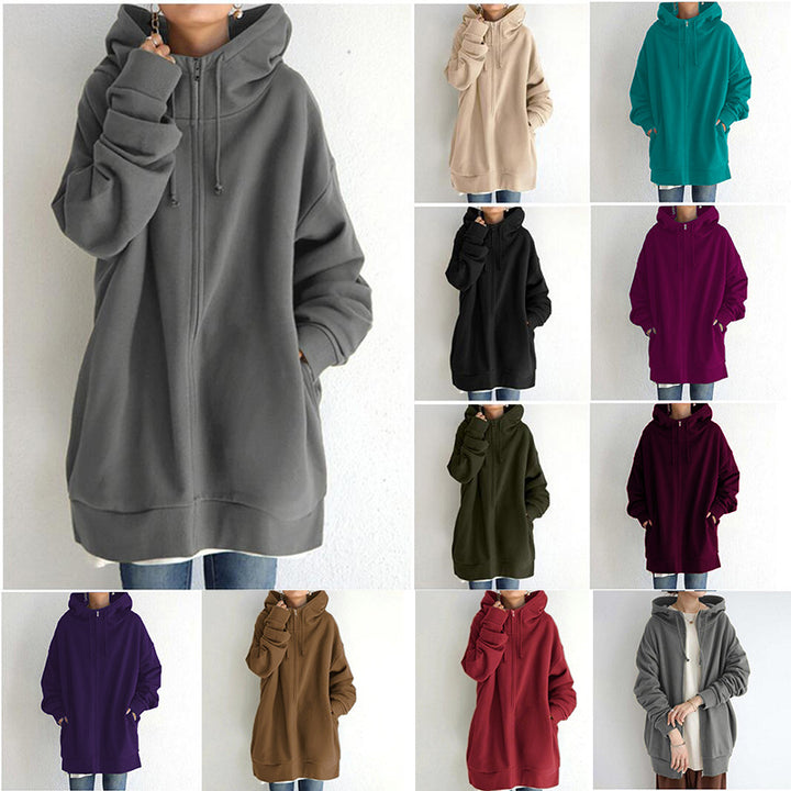 Women's oversized hooded long pullover with zipper and side pockets Mune Fashion