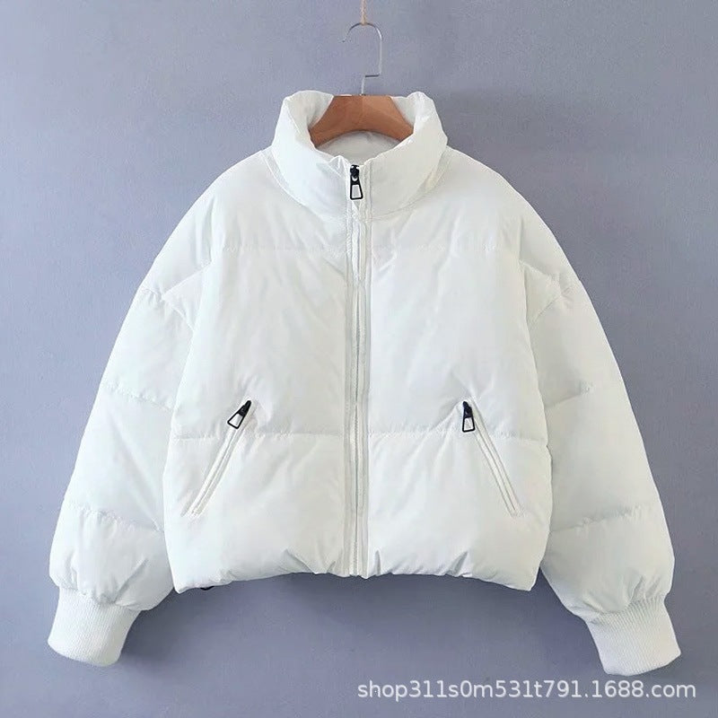 Women's Short Quilted Puffer with High Standing Collar and Ribbed Cuffs Mune Fashion