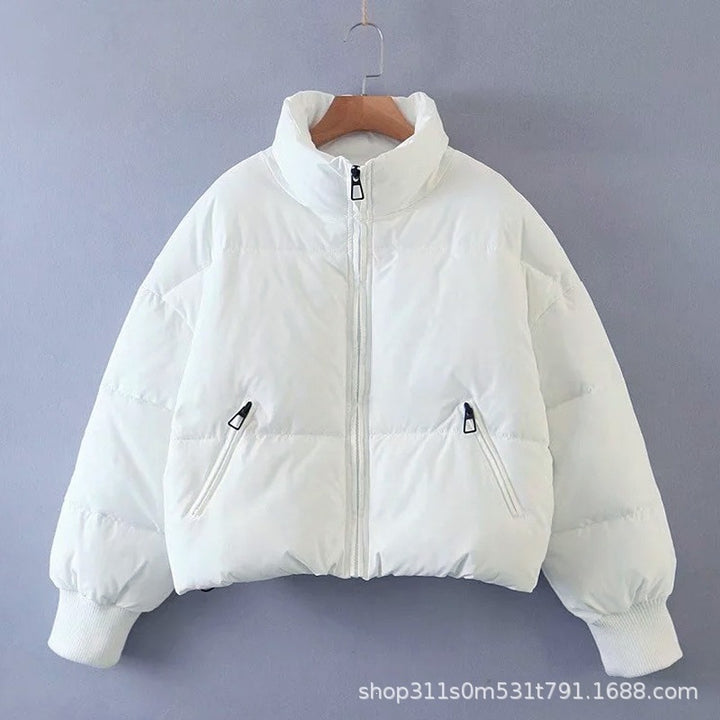 Women's Short Quilted Puffer with High Standing Collar and Ribbed Cuffs Mune Fashion