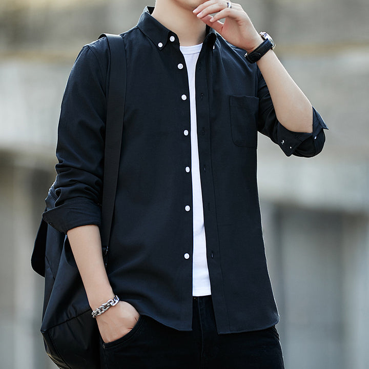Men's long-sleeve button-down shirt with chest pocket and slim casual fit Mune Fashion